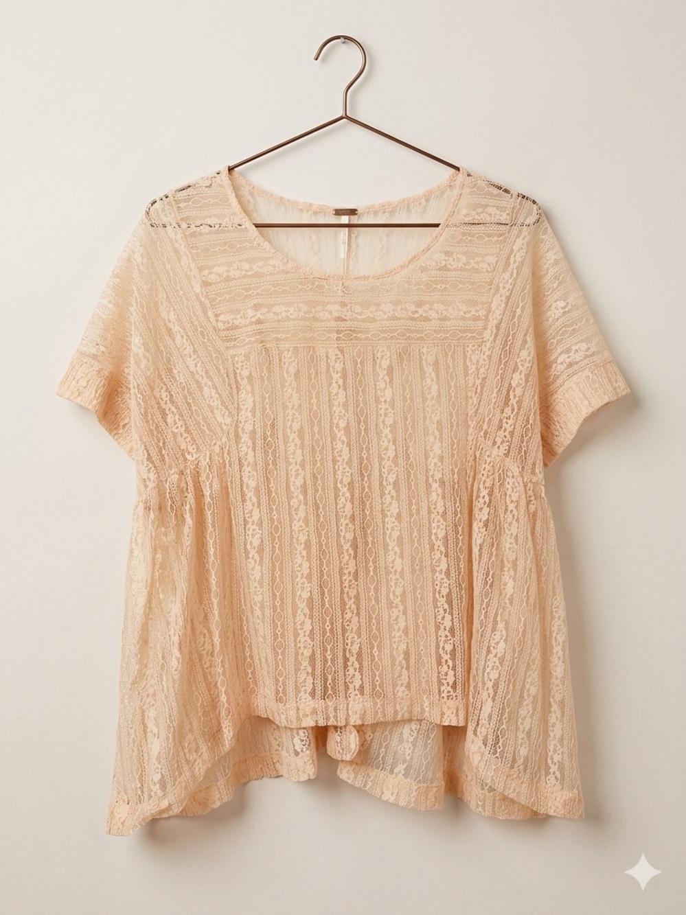 Free People Sheer Lace Peplum Blouse - Light Peach